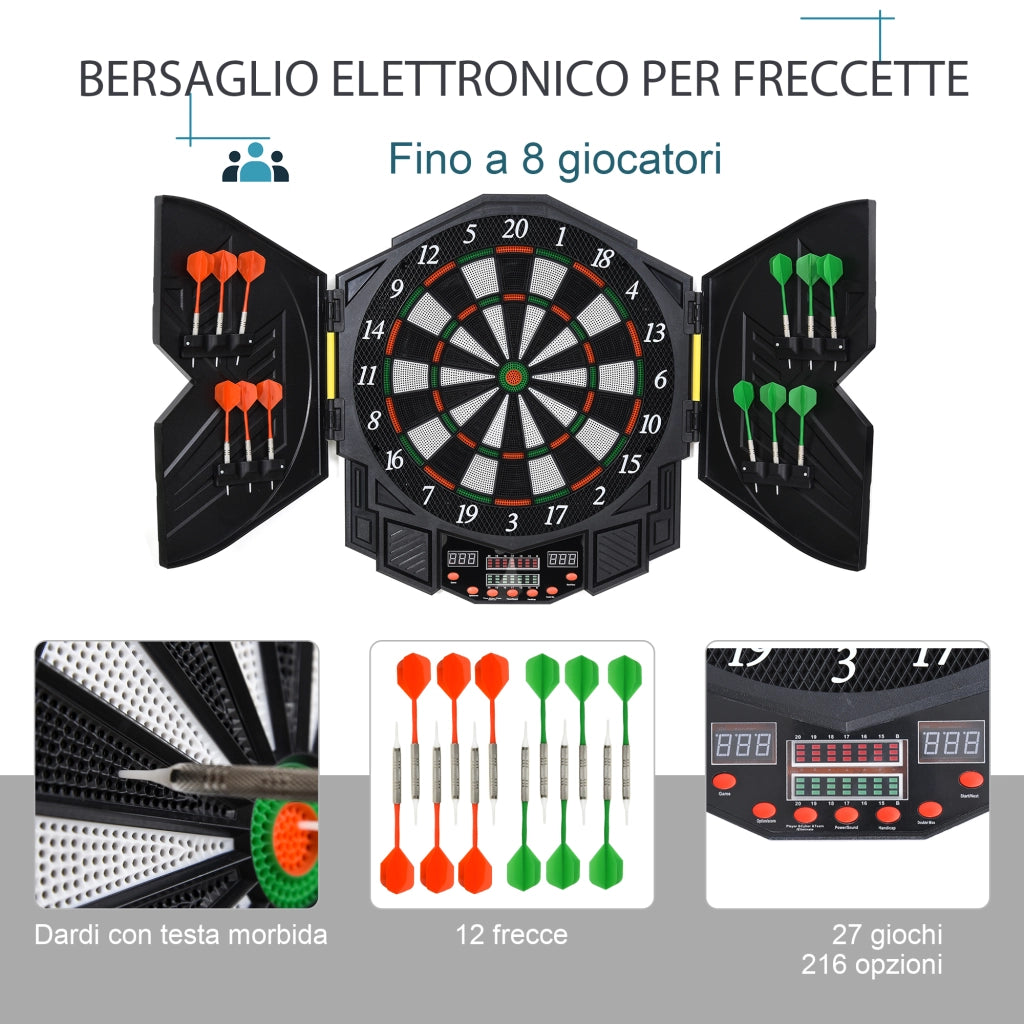 Bersaglio Elettronico Digitale con 12 Freccette per 8 Giocatori. 27 Giochi e 216 Varianti