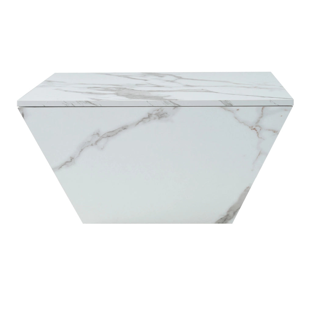 TAVOLINO DA CAFFÈ trapezoidale 70x70x37 cm bianco in MDF effetto marmo, con 2 cassetti