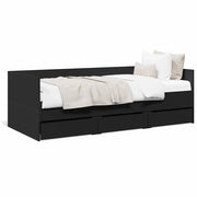 Divano letto | Sof¨¤ letto | Letto singolo con Cassetti senza Materasso Nero 75x190 cm