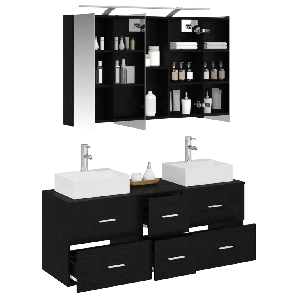 Set di mobili per il bagno 4 pcs Rovere Nero 3406816
