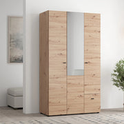 Armadio Camera da Letto Serram, Guardaroba 3 Ante Appendiabiti, 117x52 cm Marrone Rovere Nodi