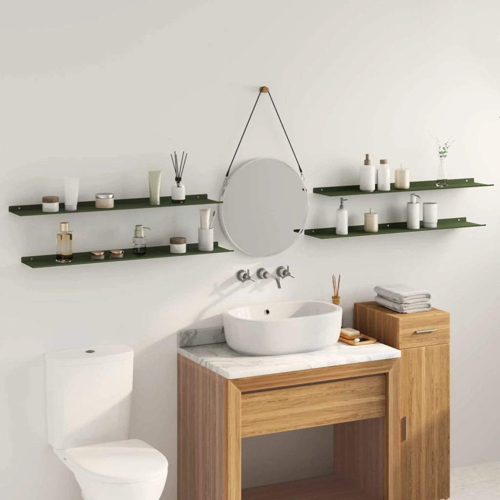 Mensola sospesa 4 pcs Verde oliva 100 x 18 x 2,5 cm Acciaio
