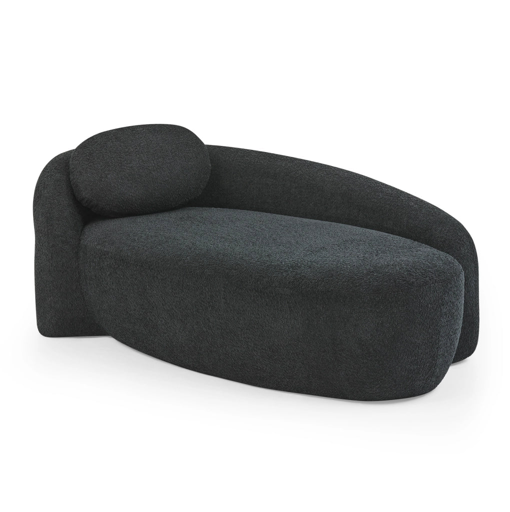 Divano minimalista in tessuto teddy nero con cuscino poggiatesta