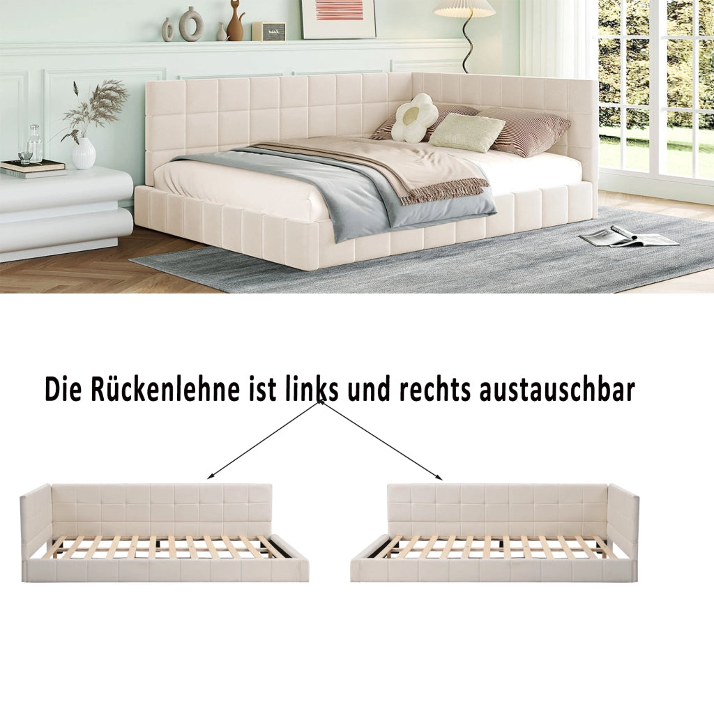 LETTO Giorno 140x200 cm in tessuto beige con rete a doghe