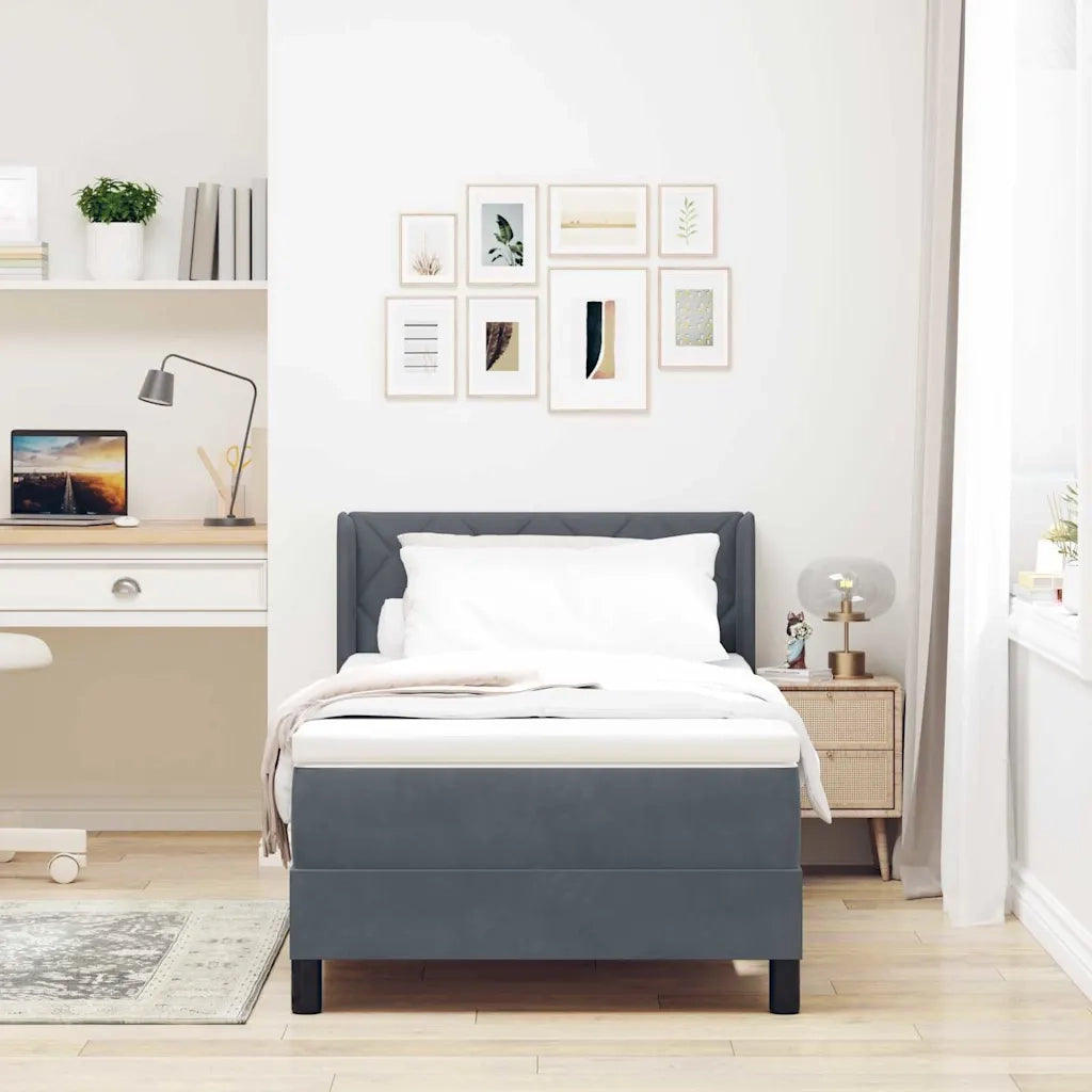 Letto a molle con testiera Grigio scuro 200 x 100 cm Poliestere