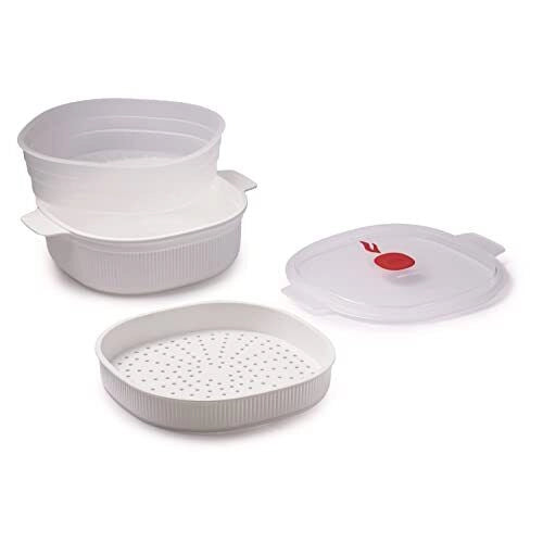 Snips 000851 TempoZero Vaporiera per Microonde 2 Vassoi 4 L senza BPA lavastoviglie safe colore Bianco