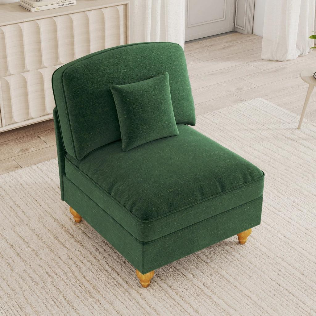 Divano senza braccioli in ciniglia con cuscino mobile e gonna rimovibile seduta morbida verde 79 × 75 × 23 cm