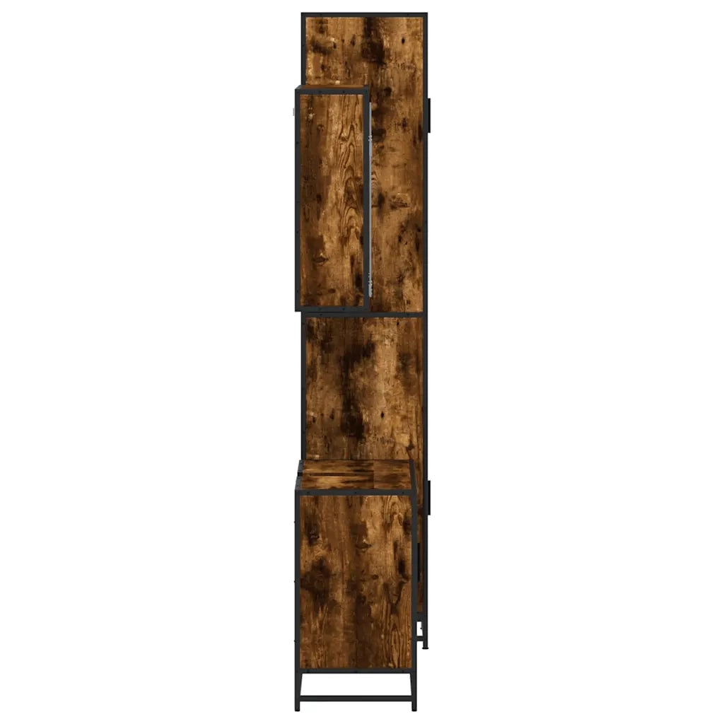 Set Mobili da Bagno 3 pz Rovere Fumo in Legno Multistrato