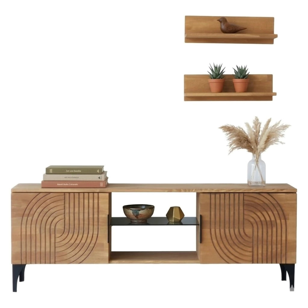 Neviano, Mobile Porta tv un Ripiano, 150x30x40h cm Marrone Rovere