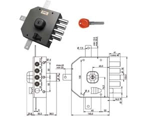 SERRATURA QUINTUPLICE DA APPLICARE CON SCROCCO A POMPA JM436- - mm.63 SX - 1 pezzi MOIA