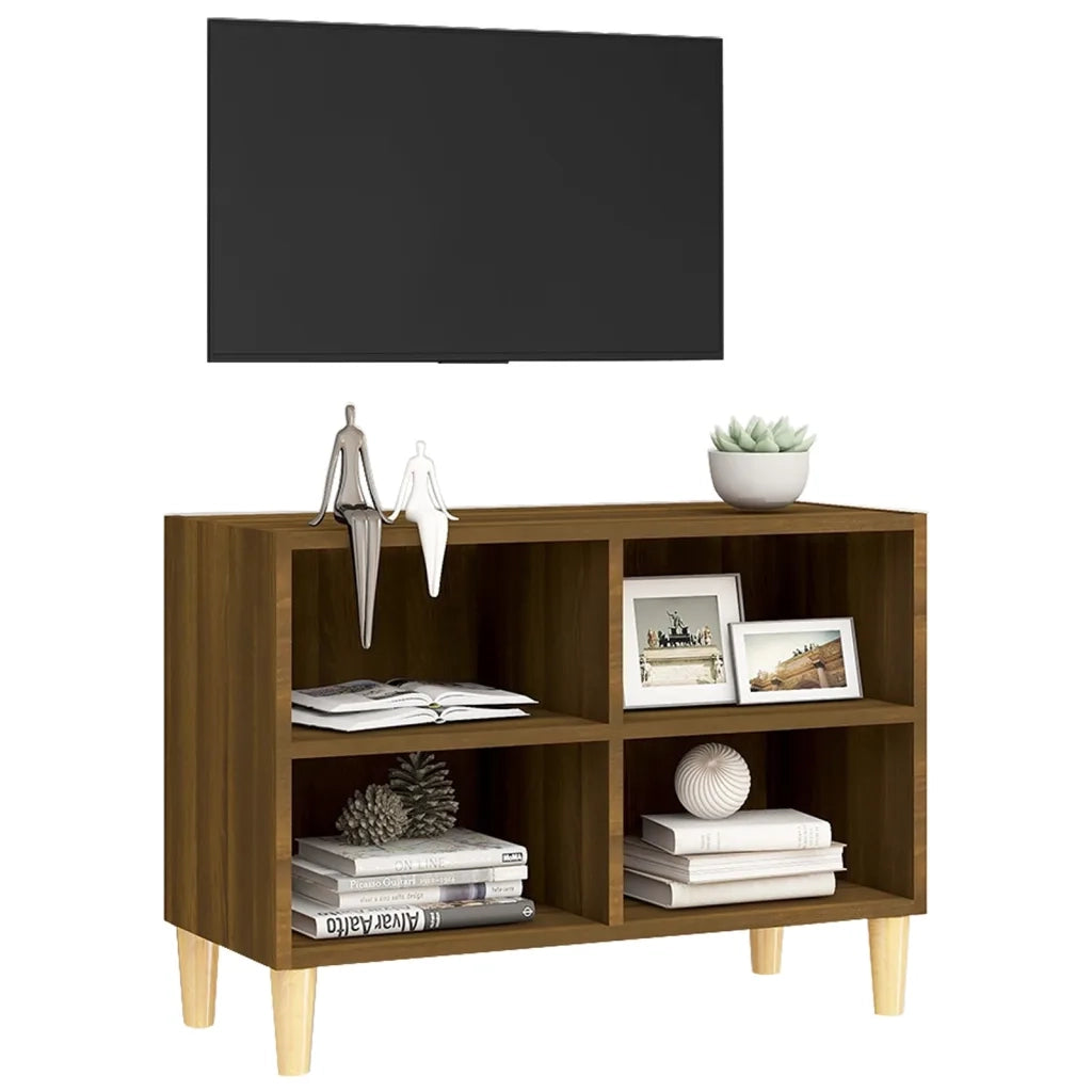 Mobile TV Gambe in Legno Massello Rovere Marrone 69,5x30x50 cm 813148