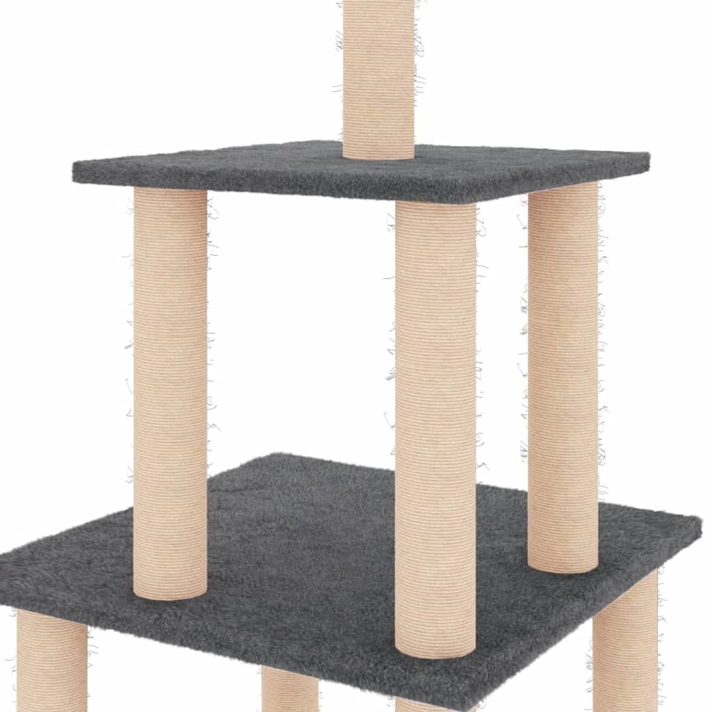 Tiragraffi per gatti torre per arrampicata giocattolo piattaforma per arrampicata con tiragraffi in sisal scuro 111 cm grigio 02_0022646