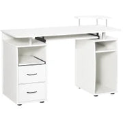 Scrivania per PC con Ripiano per Tastiera e per Monitor e 2 Cassetti, 120x55x85 cm, Bianca
