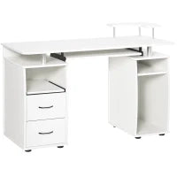 Scrivania per PC con Ripiano per Tastiera e per Monitor e 2 Cassetti, 120x55x85 cm, Bianca