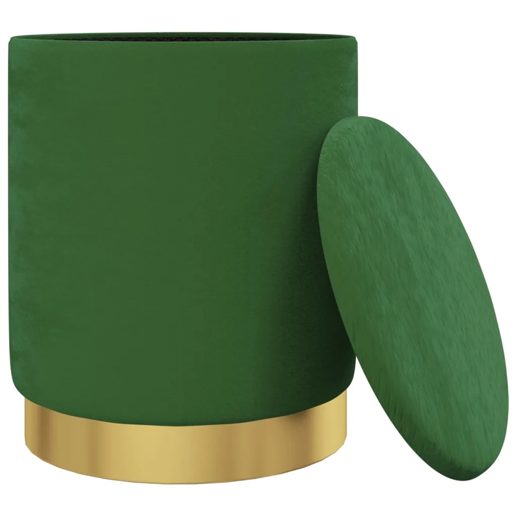 Sgabello Rotondo con Contenitore Verde in Velluto 31 x 37 cm