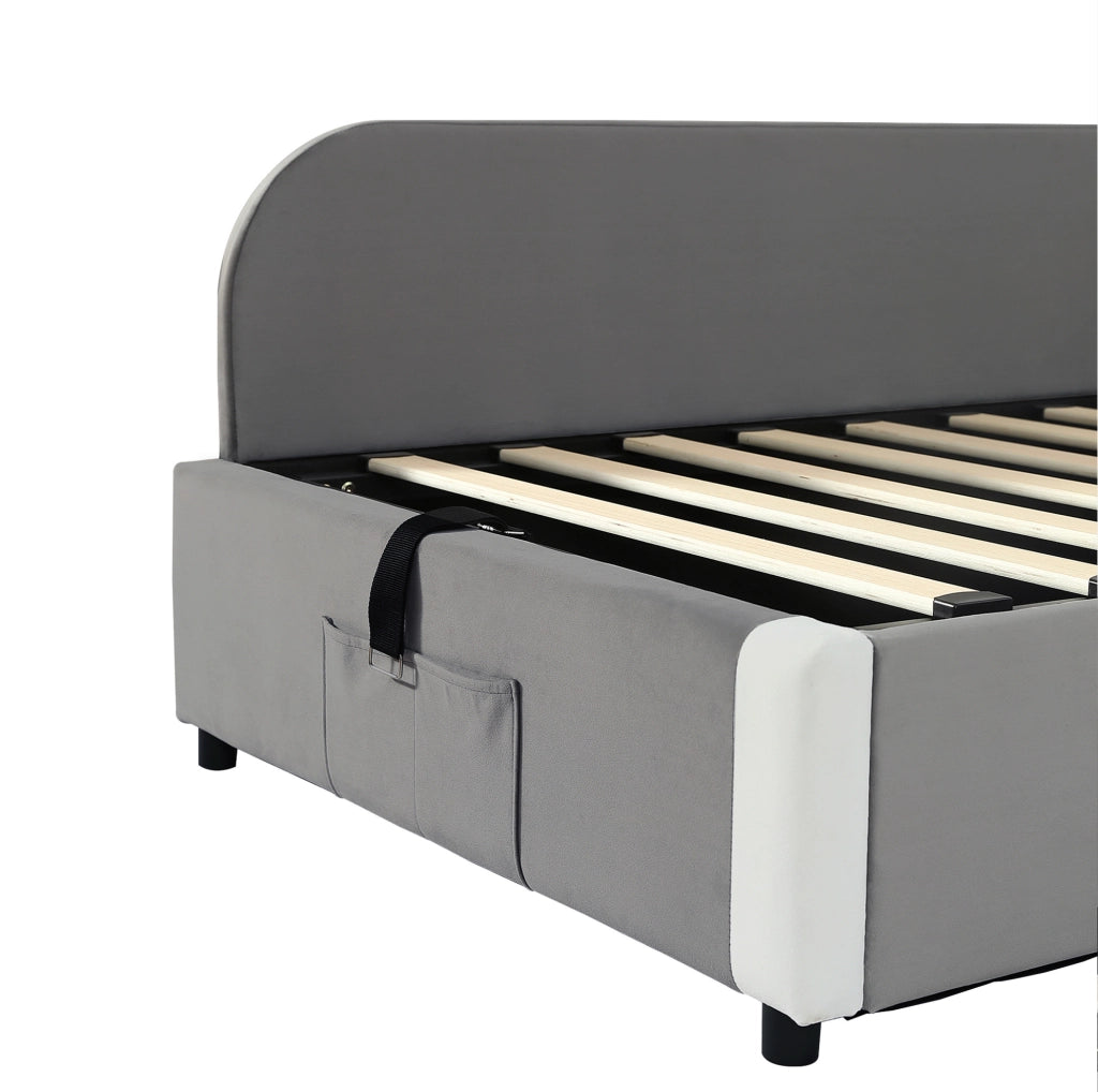 Letto imbottito 90x200 cm con contenitore idraulico e sponda morbida in velluto