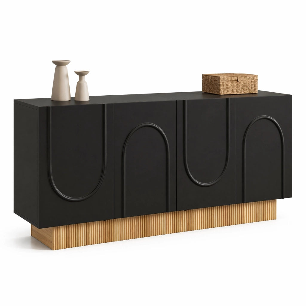 Credenza moderna 160 cm nera e effetto legno a 4 ante