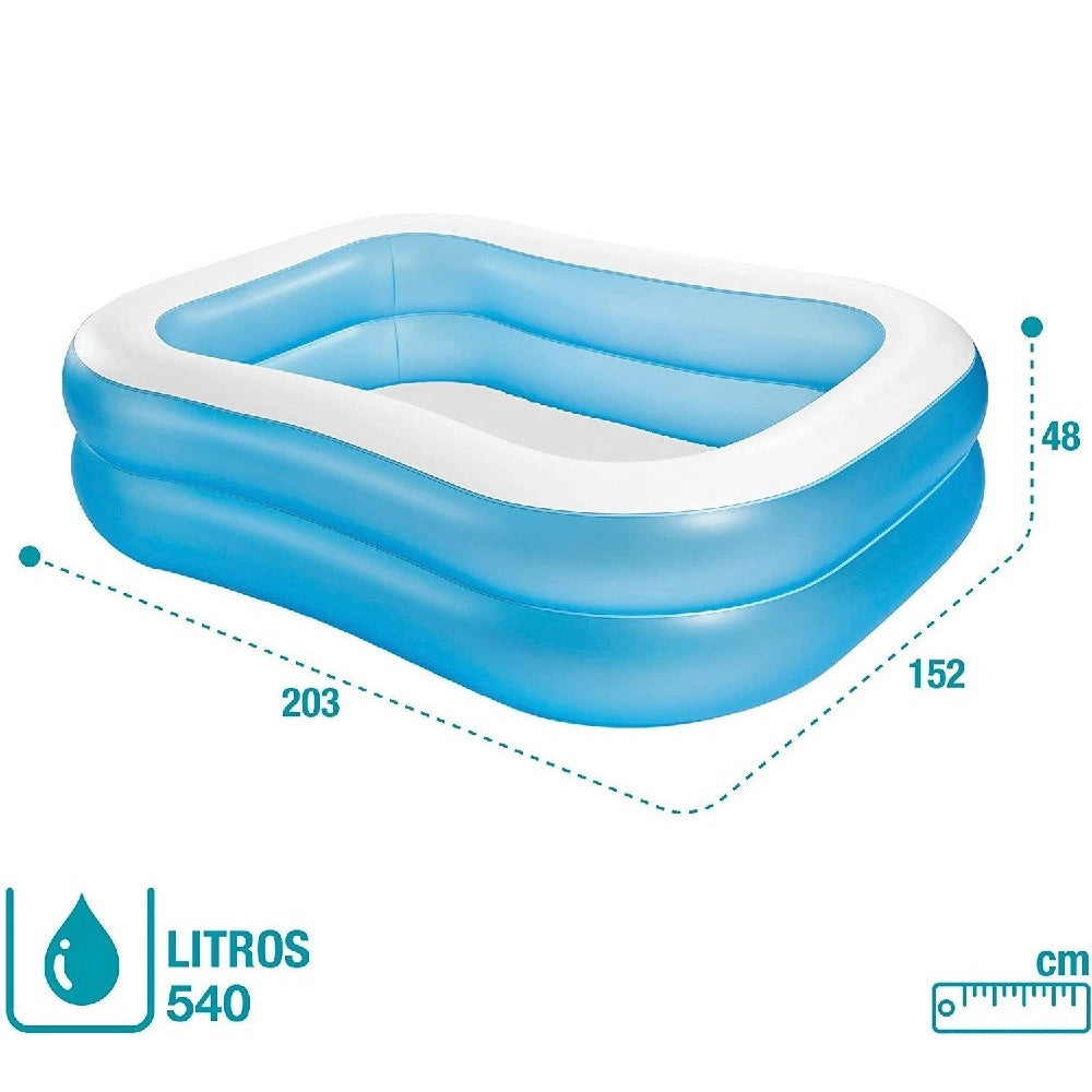 Trade Shop - Piscina Rettangolare Gonfiabile Family 2 Anelli 203x152x48 Cm 540lt Estate 57180 -