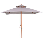 Ombrellone da Giardino 300x300x297H cm con 8 Stecche e Copertura Parasole a 2 Livelli in Bambù Grigio