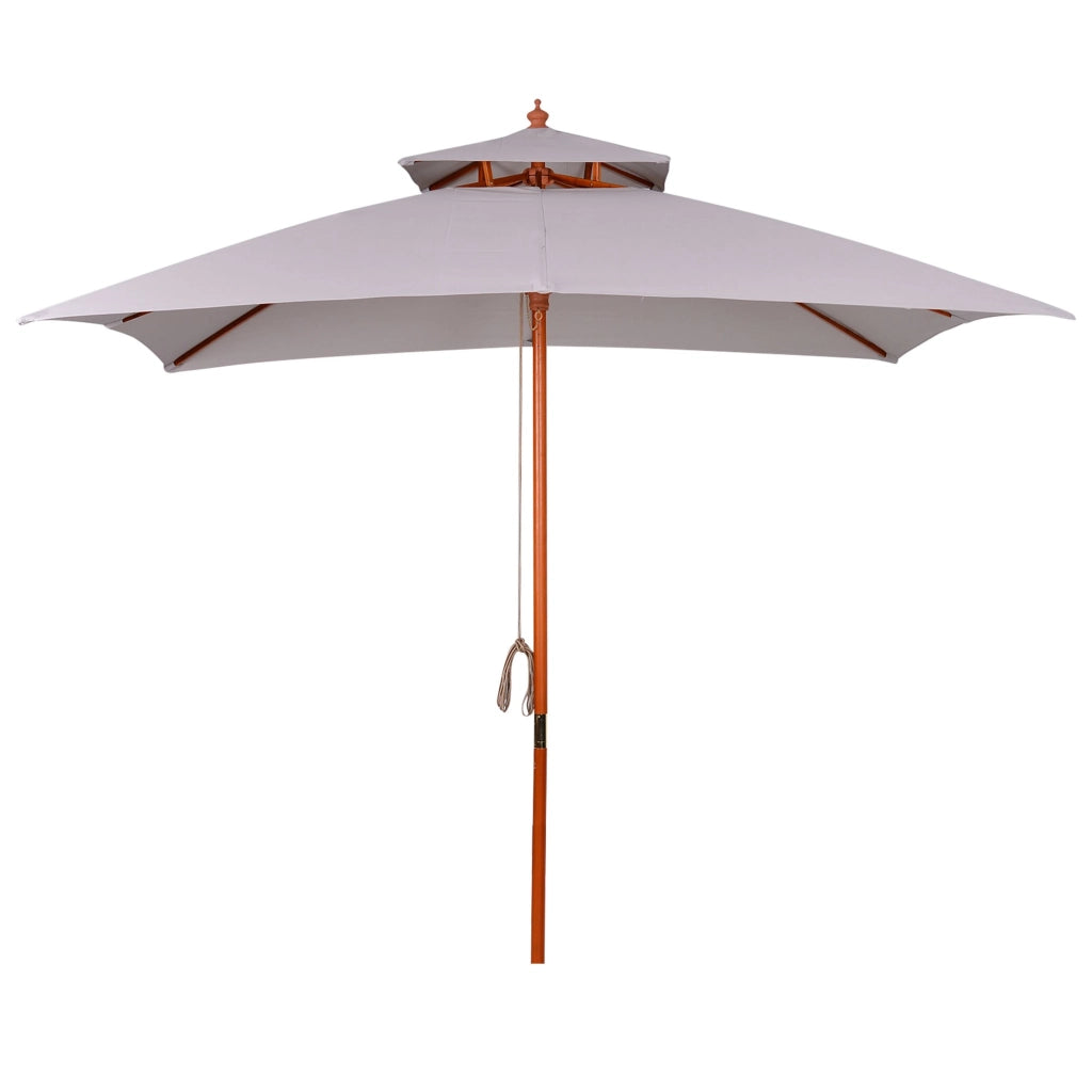 Ombrellone da Giardino 300x300x297H cm con 8 Stecche e Copertura Parasole a 2 Livelli in Bambù Grigio