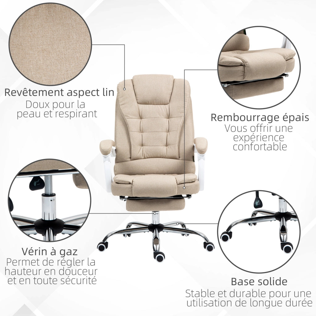 Sedia da ufficio con poggiapiedi, schienale reclinabile e braccioli imbottiti ¨C Minimal ¨C Lino beige