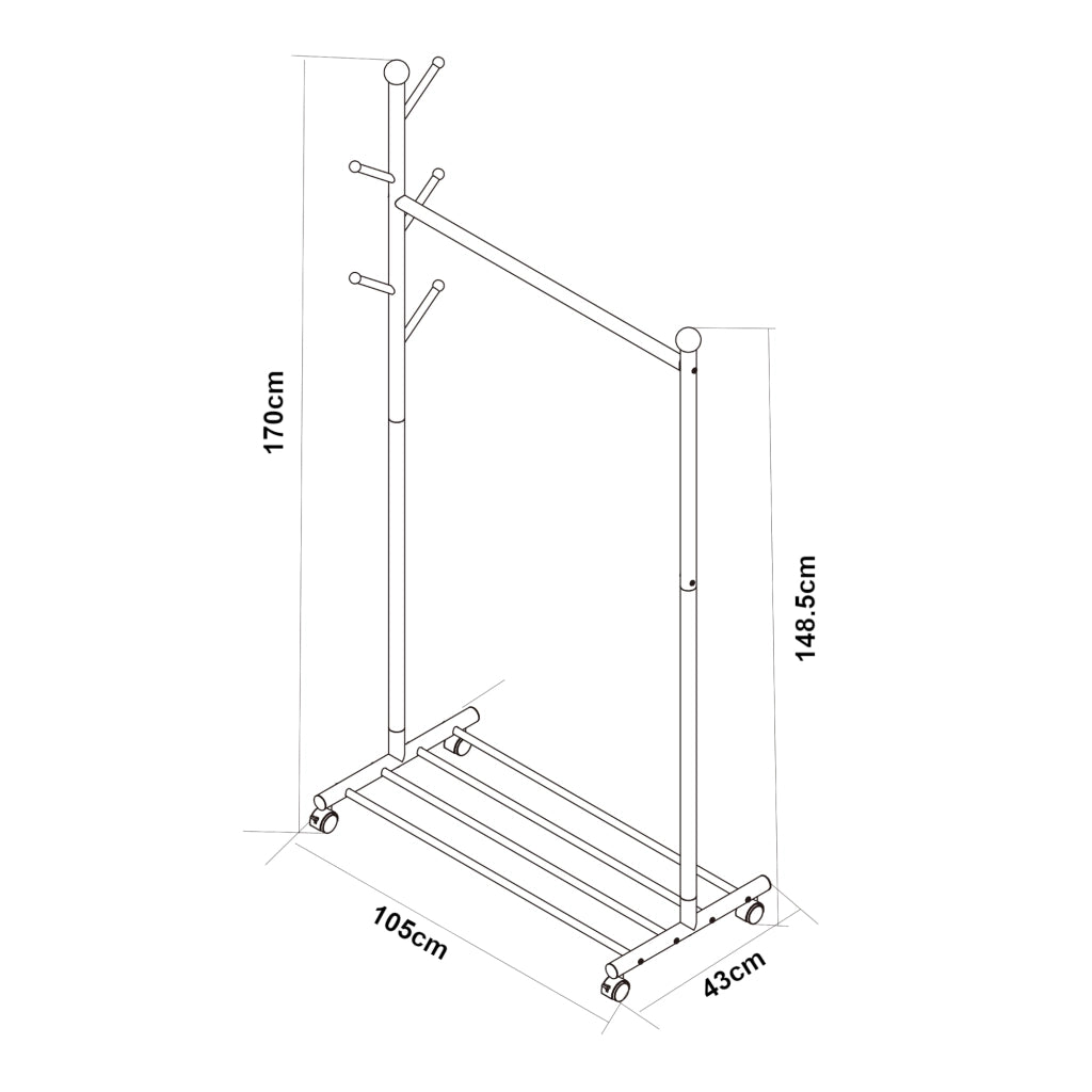 Stand Appendiabiti Snåsa con Rotelle 170x105x43 cm Metallo Bianco [en.casa]