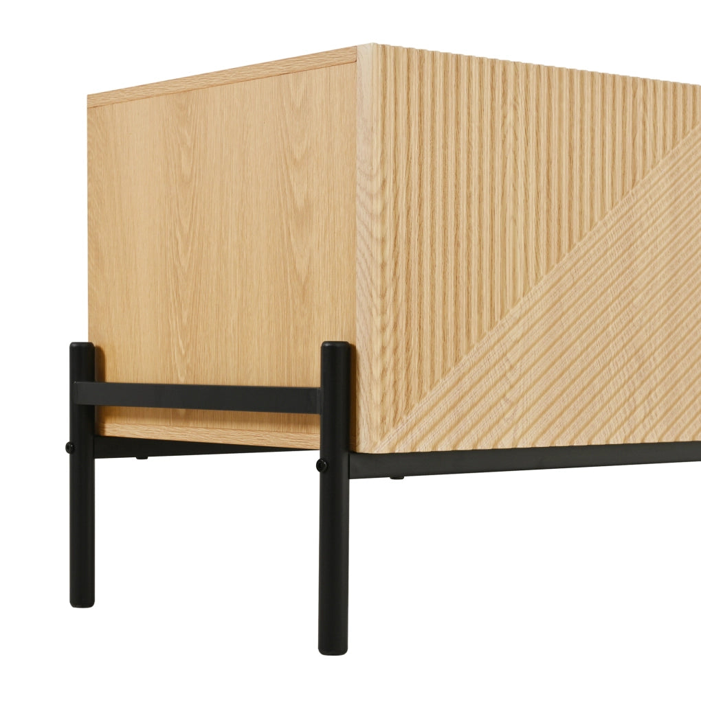 Mobile TV moderno 163;5x40x45 cm in MDF effetto legno naturale con 4 ante e struttura geometrica