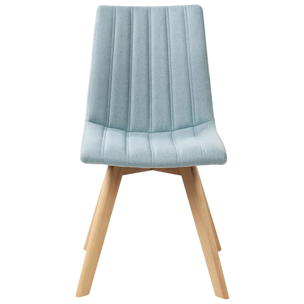 Set di 2 Sedie da Pranzo Tessuto azzurro e Gambe in Legno Imbottitura verticale Schienale curvo