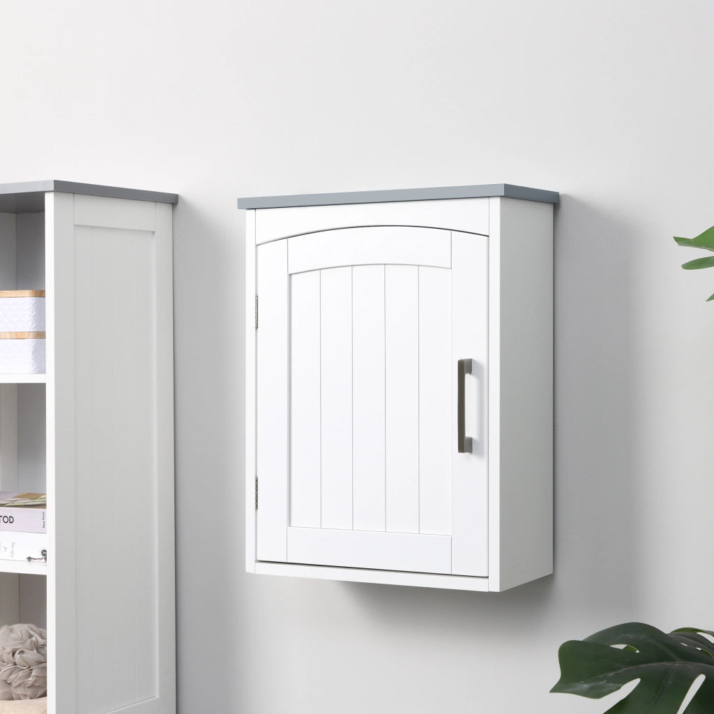 Mobile Pensile Bagno a un'Anta con Mensola Regolabile, 41x18.5x52cm, Bianco e Grigio