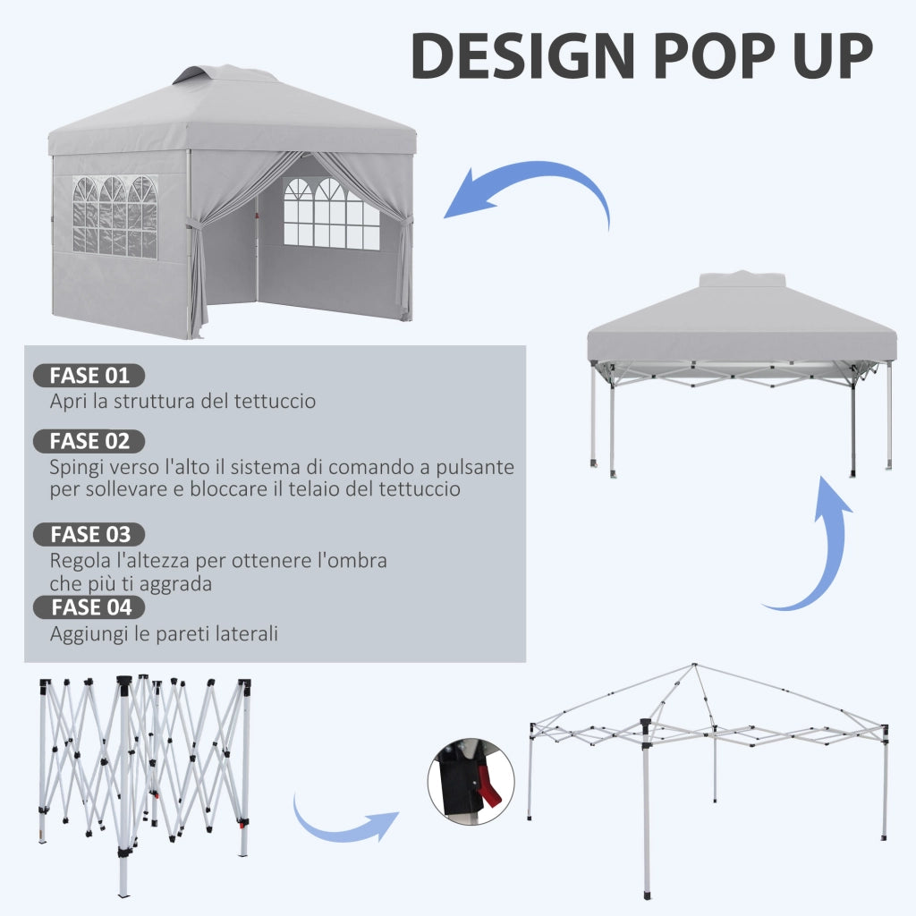Gazebo Pieghevole 3x3 m ¨C zephmum ¨C Grigio Chiaro