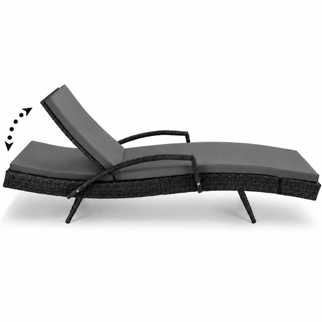 Lettino Prendisole In Polyrattan Con Schienale Regolabile Reclinabile E Cuscino Imbottito Comfort Ideale Per Giardino Terrazza Piscina Solarium Balcone Relax Outdoor E Arredo Esterno 190 x 62 x 34 Cm Nero