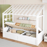LETTO PER BAMBINI A CASETTA 90x200 cm Bianco in legno con vano contenitore