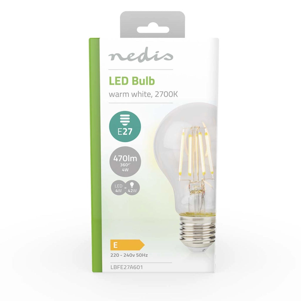 Lampadina E27 LED a filamento retrò A60 a risparmio energetico da 4W Trasparente Nedis