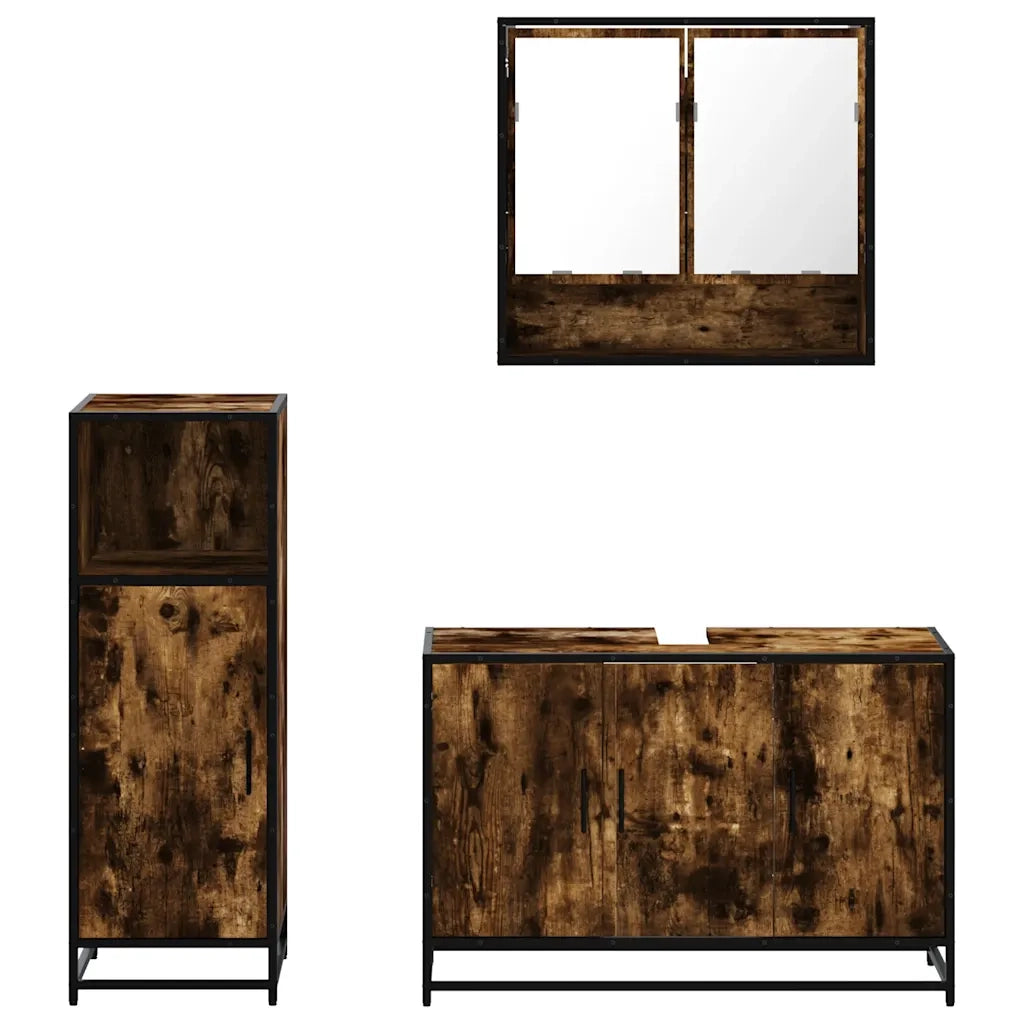 Set Mobili da Bagno 3 pz Rovere Fumo in Legno Multistrato 3300982