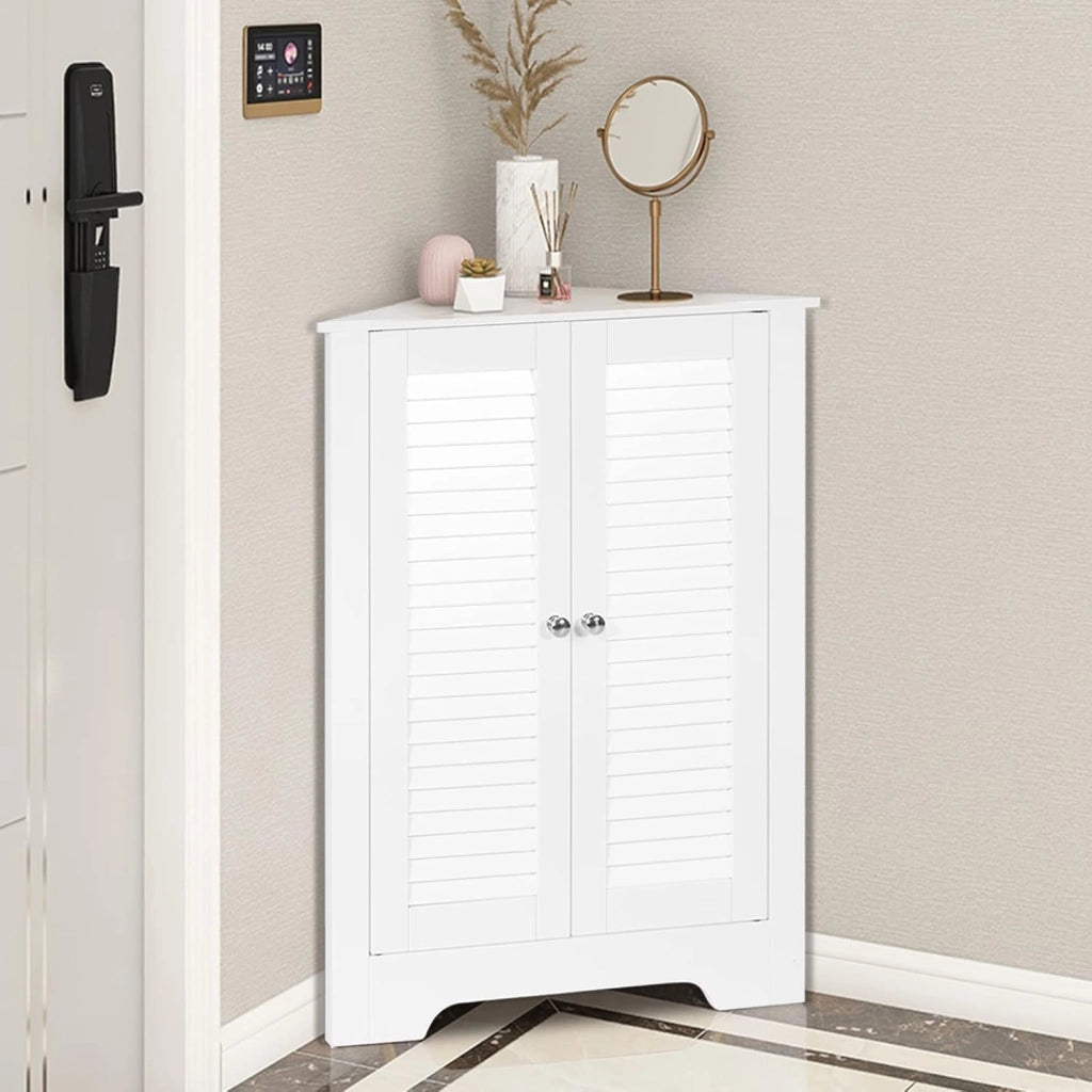 Armadio Angolare, Mobile Angolare con 3 Ripiani e 2 Ante, Adatto per Bagno, Ingresso, Soggiorno, Camera da Letto, Ufficio, 3 Colori, 63x31,5x81cm (bianco)