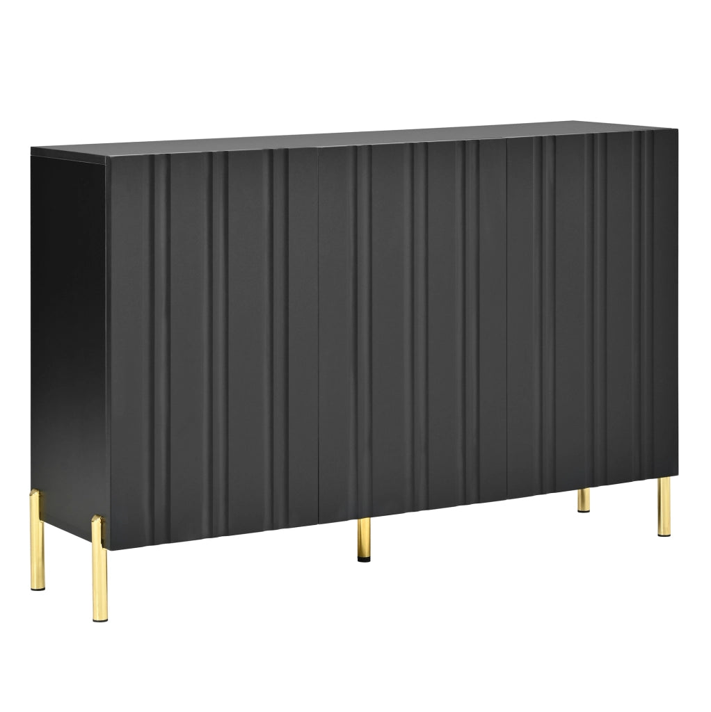 Credenza a 3 ante con finitura a rilievo verticale; 120x35;5x80 cm; nero; in MDF e truciolare