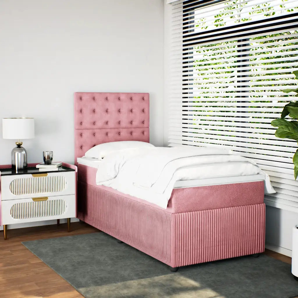 vidaXL Giroletto a Molle con Materasso Rosa 90x200 cm in Velluto