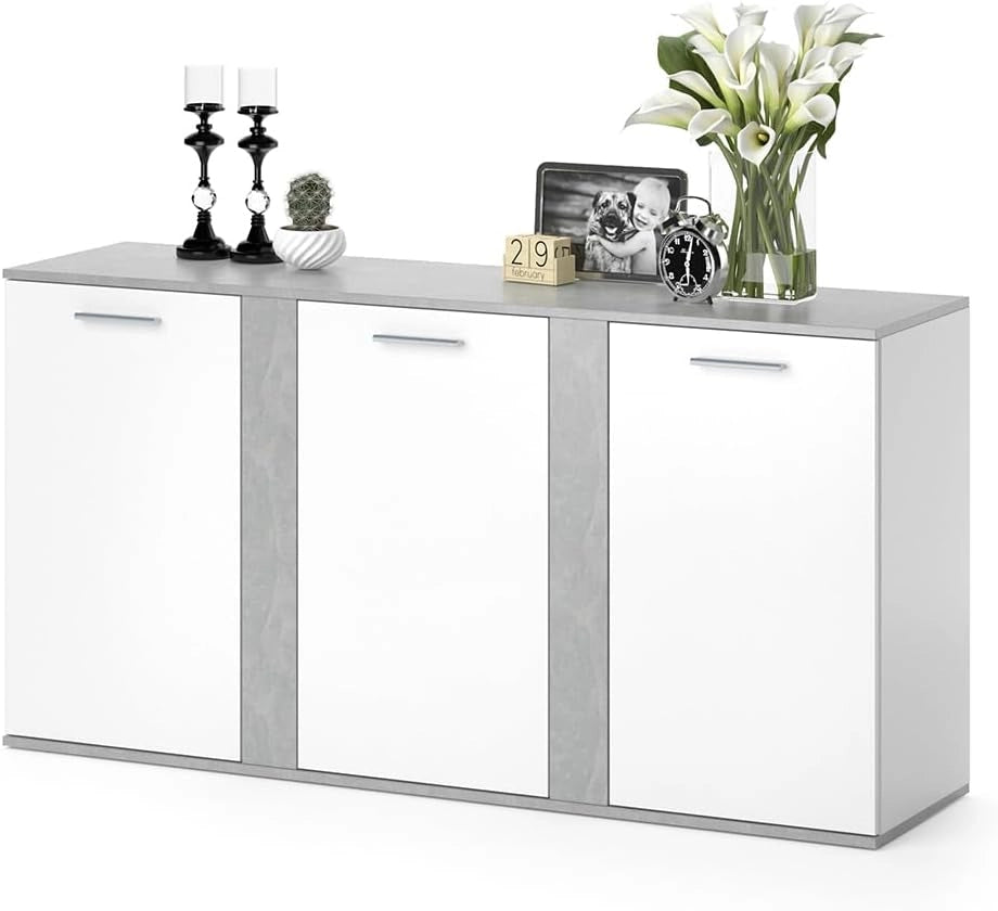 Credenza Novelli, Calcestruzzo, 40 x 80 cm con ante, adatto per riporre abiti e oggetti per la casa