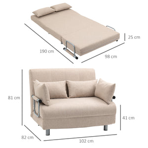 Easycomfort Divano Letto 2 Posti 3 in 1 Convertibile in Poltrona Reclinabile e 4 Cuscini, 102x82x81 cm, Beige