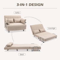 Easycomfort Divano Letto 2 Posti 3 in 1 Convertibile in Poltrona Reclinabile e 4 Cuscini, 102x82x81 cm, Beige