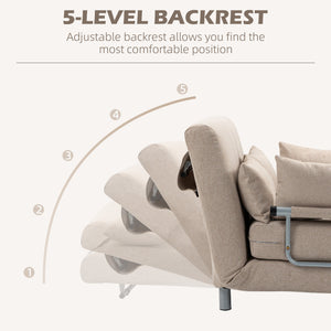 Easycomfort Divano Letto 2 Posti 3 in 1 Convertibile in Poltrona Reclinabile e 4 Cuscini, 102x82x81 cm, Beige