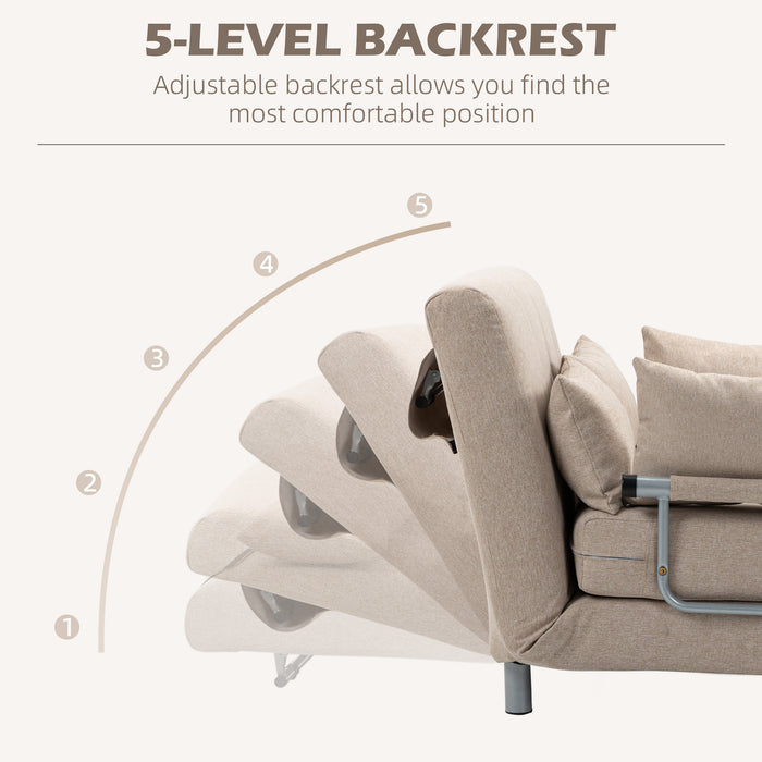 Easycomfort Divano Letto 2 Posti 3 in 1 Convertibile in Poltrona Reclinabile e 4 Cuscini, 102x82x81 cm, Beige