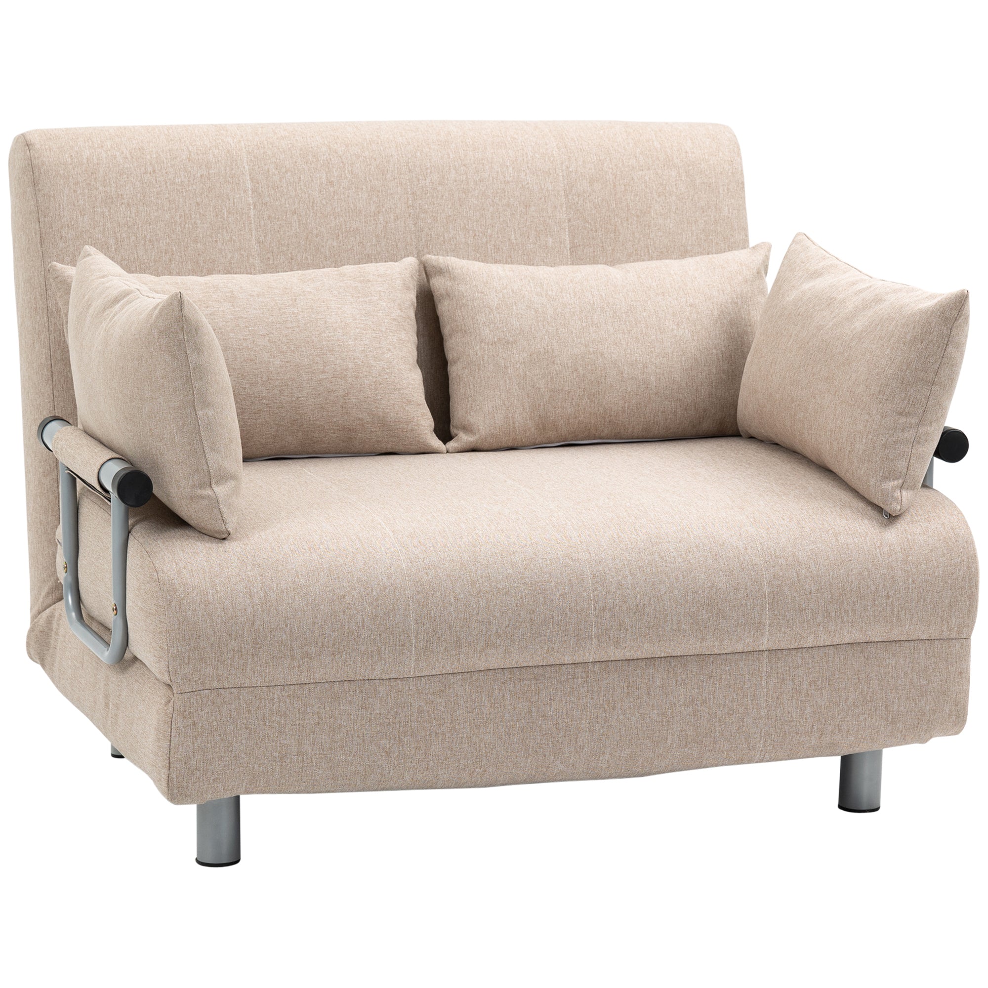 Easycomfort Divano Letto 2 Posti 3 in 1 Convertibile in Poltrona Reclinabile e 4 Cuscini, 102x82x81 cm, Beige
