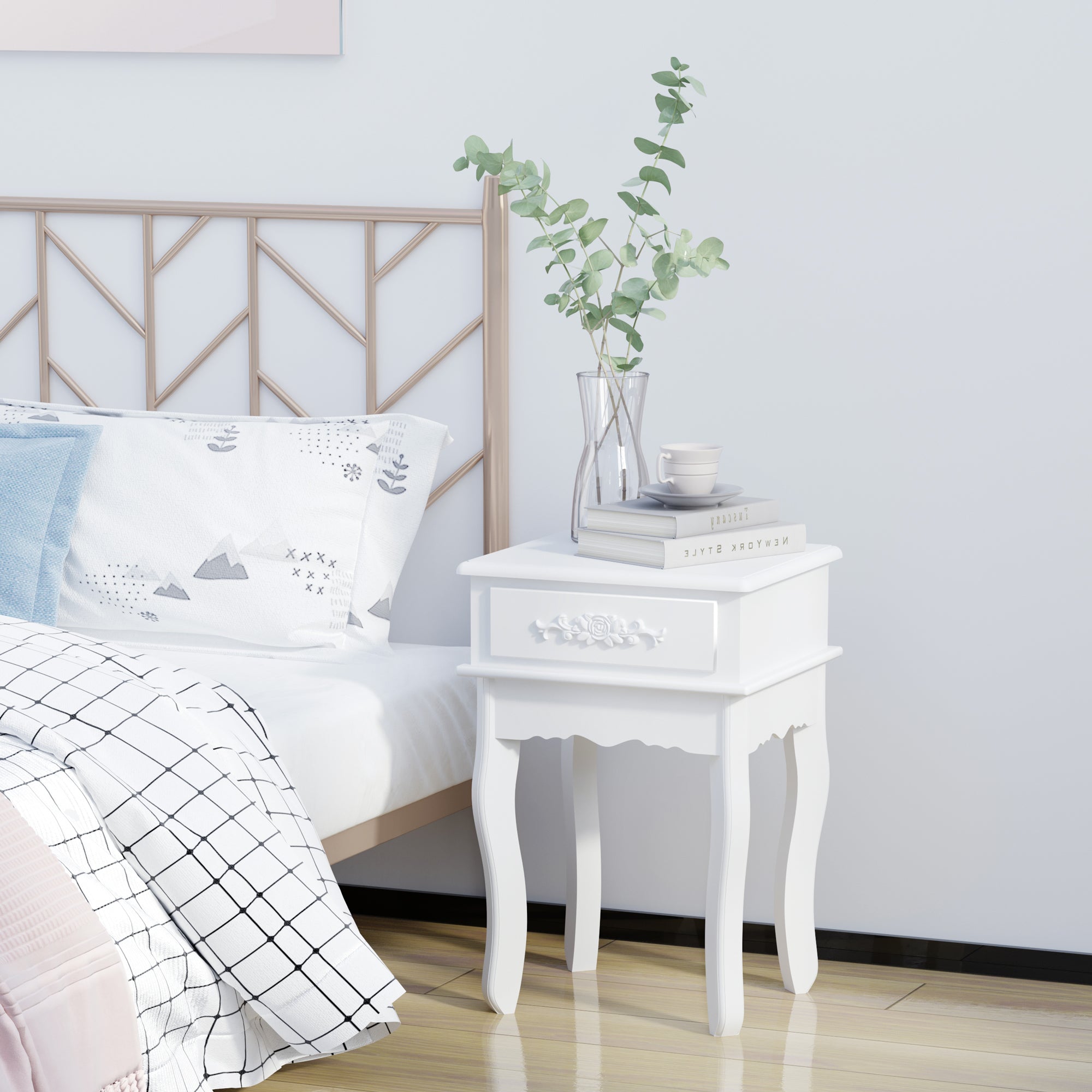 Easycomfort Comodino Moderno con Cassetto Mobiletto Multiuso in Legno Bianco, 40 x 35 x 60cm