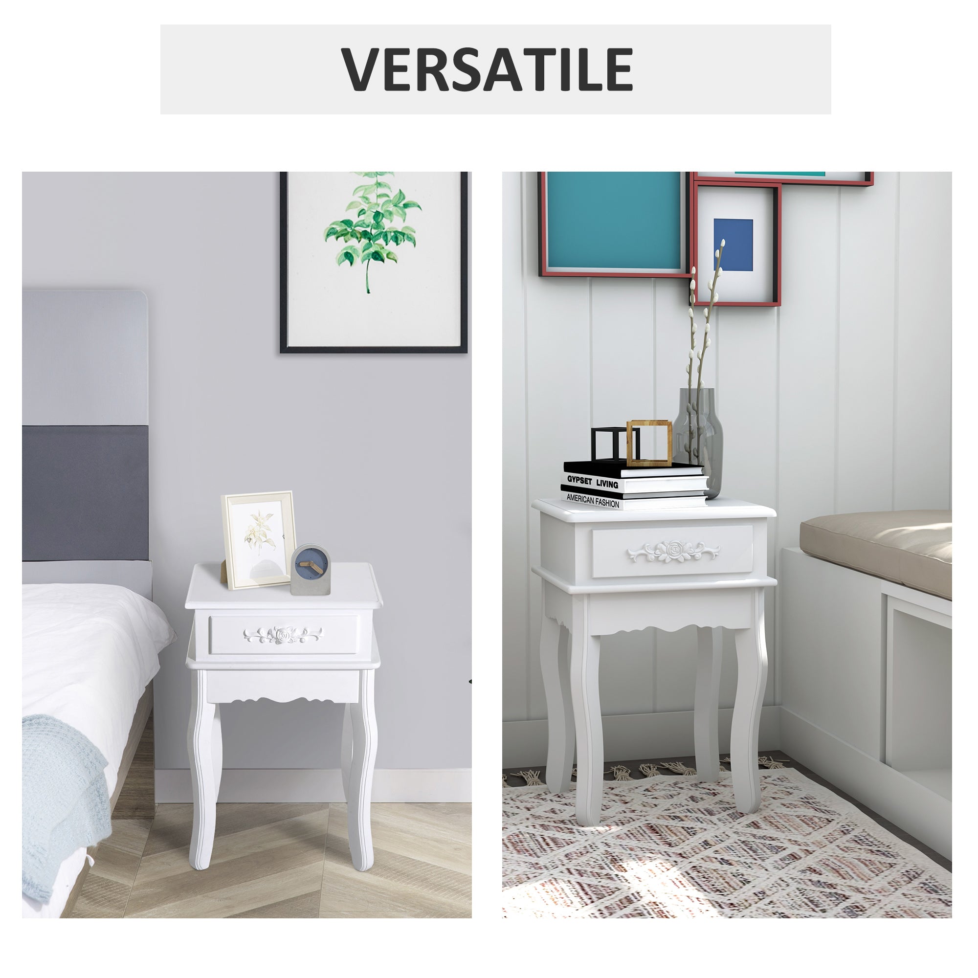 Easycomfort Comodino Moderno con Cassetto Mobiletto Multiuso in Legno Bianco, 40 x 35 x 60cm