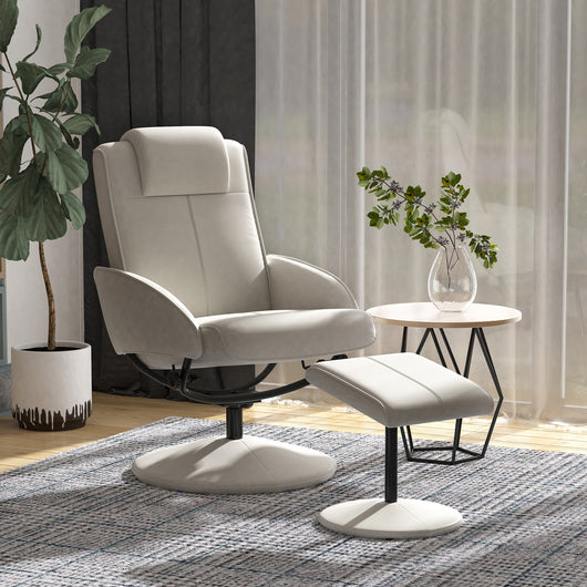 Easycomfort Poltrona Relax Reclinabile con Pouf Poggiapiedi Abbinato e Rivestimento in Finta pelle, 71x78x101cm, Grigia