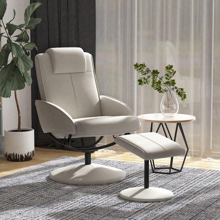Easycomfort Poltrona Relax Reclinabile con Pouf Poggiapiedi Abbinato e Rivestimento in Finta pelle, 71x78x101cm, Grigia