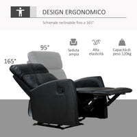 Easycomfort Poltrona Relax Reclinabile, Regolabile ed Ergonomica, in Pelle PU con Imbottitura, per Casa e Ufficio, 65x92x100 cm, Nera