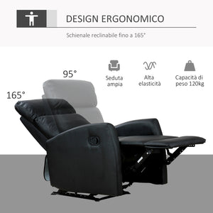 Easycomfort Poltrona Relax Reclinabile, Regolabile ed Ergonomica, in Pelle PU con Imbottitura, per Casa e Ufficio, 65x92x100 cm, Nera