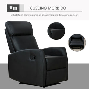 Easycomfort Poltrona Relax Reclinabile, Regolabile ed Ergonomica, in Pelle PU con Imbottitura, per Casa e Ufficio, 65x92x100 cm, Nera